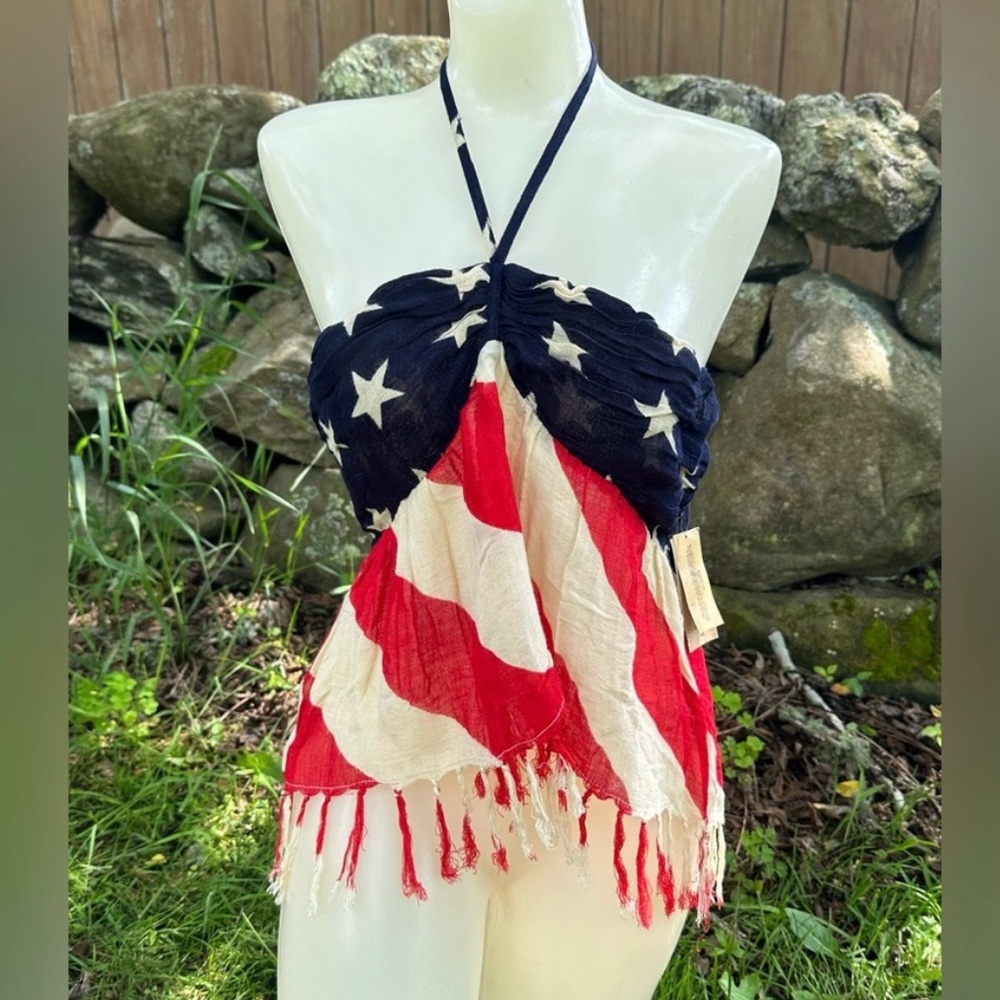 Denim & Supply Ralph Lauren American Flag Halter Tank Top - Red White Blue